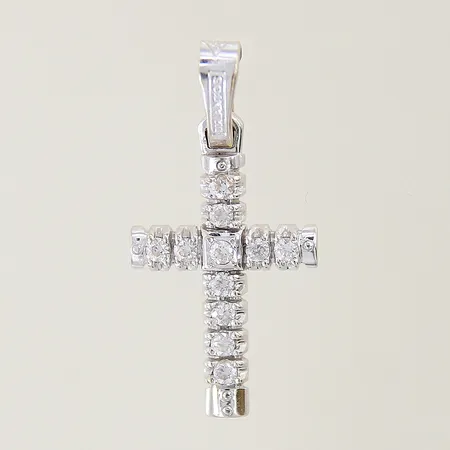 Hänge kors med vita stenar 35x17,7mm vitguld 18K Vikt: 6 g