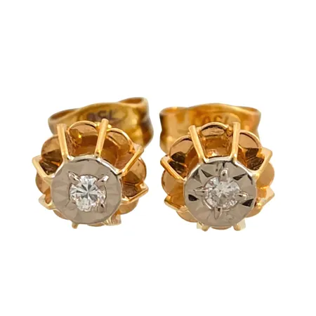 Diamantörhängen i 18K guld, Diamanter 2 x 0,005ct, örhängenas diameter 5,3 mm, originalploppar, fint skick Vikt: 1,3 g