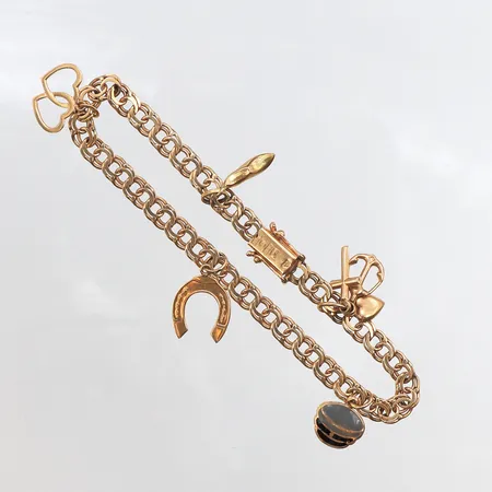 Armband Bismarck med fem berlocker, 19,5cm, bredd: 5,2mm, 18K Vikt: 11,6 g