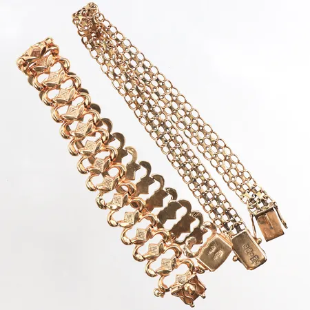 Två armband, defekta, 18K Vikt: 30,8 g