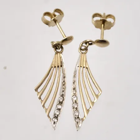 Örhängen 8,8x36,4mm, 8st vita stenar, 14K, 2,61g.