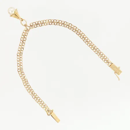 Armband X-länk med hänge pärla 18,5cm, bredd: 5mm, skevheter, limrester vid pärla, 18K Vikt: 6,7 g