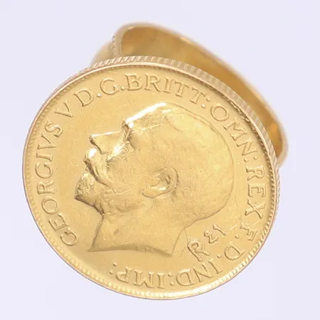 Ring med mynt George 5 av Storbritannen 1918 stl:16 bredd 6-22mm myntet är senare monterat 21K Vikt: 12,3 g