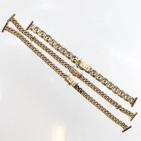 3st Klockarmband i förgyllt silver, 830/1000. Vikt: 39,4 g