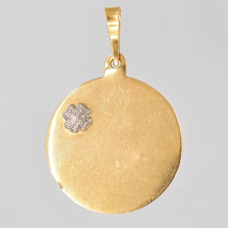 Hänge rondell med fyrklöver Ø 17mm vitguldsdetaljer buckla 18K Vikt: 1,3 g