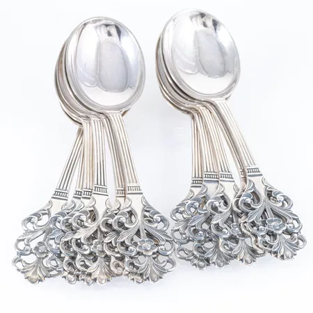 Vikingros i silver 830/1000 elva dessertskedar 145 mm 269,9g. Bruksskick.