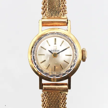 Damur Tissot 18K, 17mm, manuell, boettnr: 17081 36, klockarmband i 18K med flera bucklor och ojämnheter, 18K, bruttovikt: 21,9g Vikt: 21,9 g