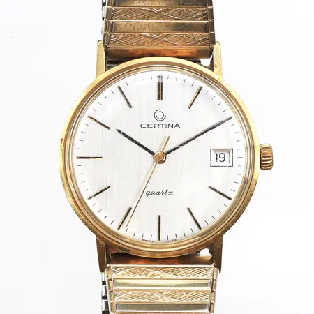 Herrur Certina 18K, 33mm, quartz, snr: 744.3810.68, batteribyte krävs, gravyr, flexband ej original, inga tillbehör