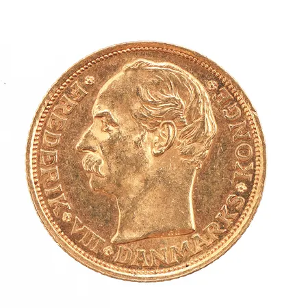 Mynt, 10 kronor danmar, präglat år 1909, 900/1000 (21,6K) Vikt: 4,5 g