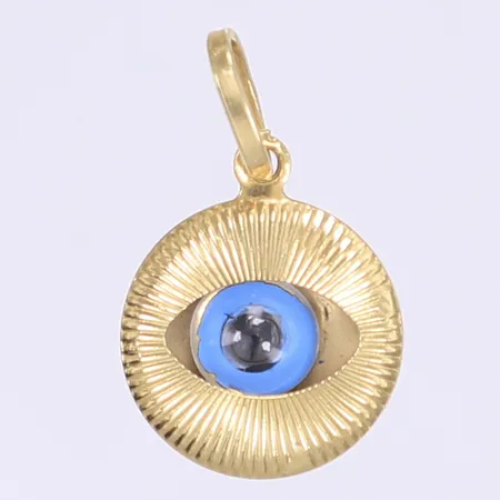 Hänge med öga av glas "Onda ögat" höjd 20mm inkl öglan bucklor 18K Vikt: 0,9 g