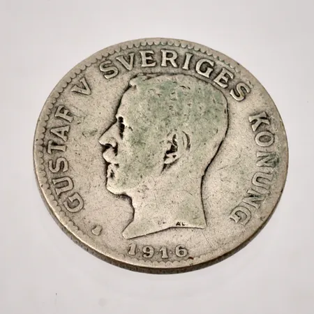 Mynt i silver, 1kronor, 1916, 800/1000, 7,3g.