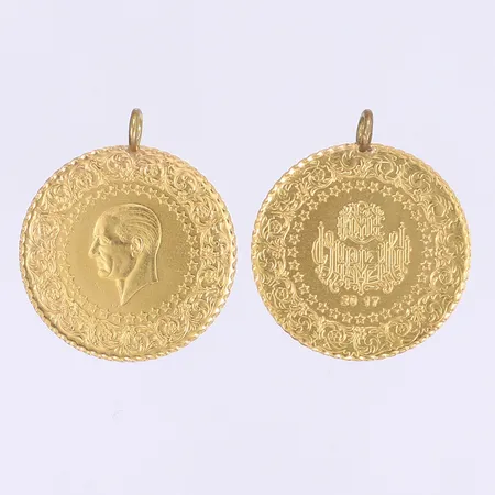 2 hängen i form av mynt Ø20mm öglorna inte av guld 21K Vikt: 7,1 g