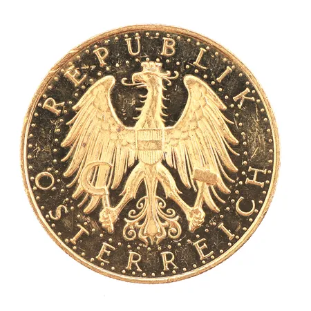 Mynt Österrike 100 schilling 1926-34, Ø33mm, Kvalitet I/II enligt certifikat från Ingemar Wallin Mynthandel AB, 900/1000 (21,6K) Vikt: 23,5 g