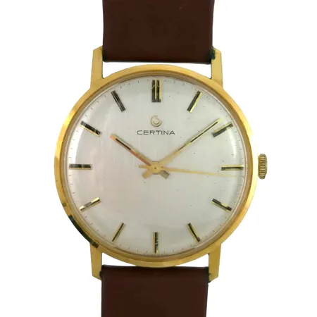 Herrur Certina 18K guld, Ø34 mm, manuell - fullt fungeramde, gravyr för nit och redlighet, universal skinnband, mindre bruksmärken, Vikt: 0 g