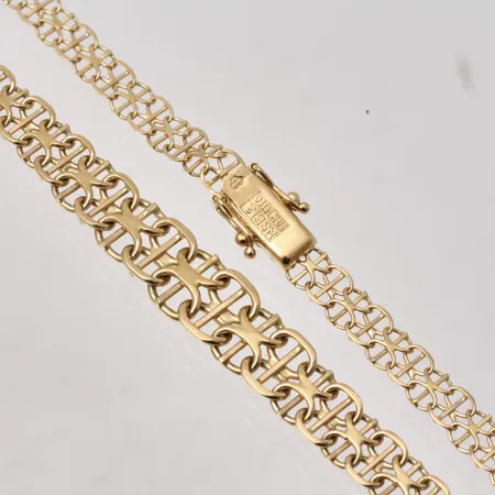 Collier 42,5cm Xlänk med stav, docerad, bredd 5,2-9,2mm, NSE, 1994, 18K, 14,4g.