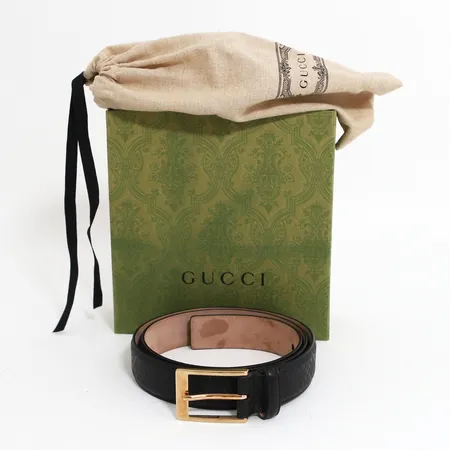 Skärp/bälte Gucci svart mönstrat läder ref: 345658, storlek: 90/36, bruksslitage, dustbag samt box