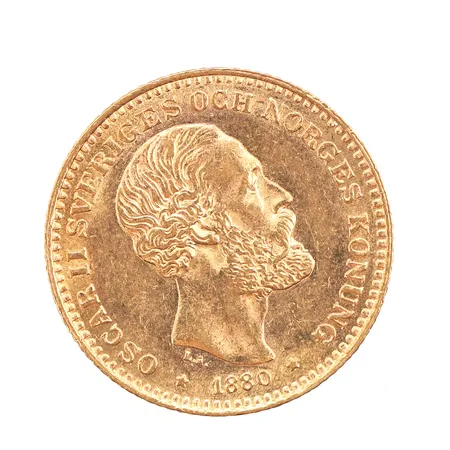 Mynt 10 kronor, präglat år 1880, 900/1000 (21,6K) Vikt: 4,5 g