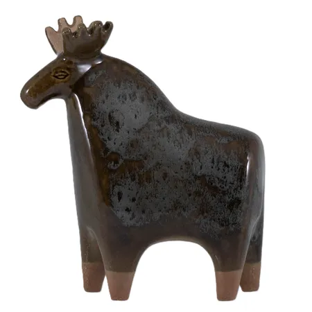 Figurin Lisa Larson Älg ur serien Stora Zoo höjd 25cm, Gustavsberg, etikettmärkt, delvis glaserat stengods. Skickas med postpaket.