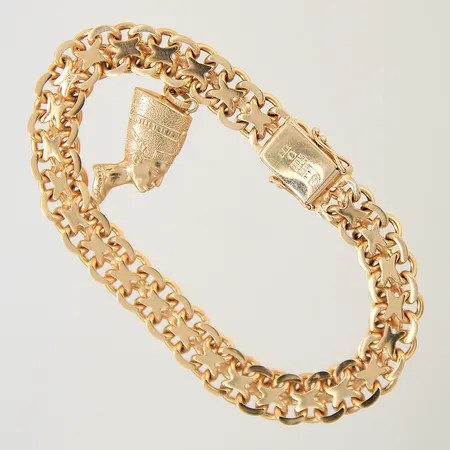Armband X-länk med integrerad berlock Nefertiti längd 18,5cm bredd 8,4mm 18K Vikt: 26,4 g