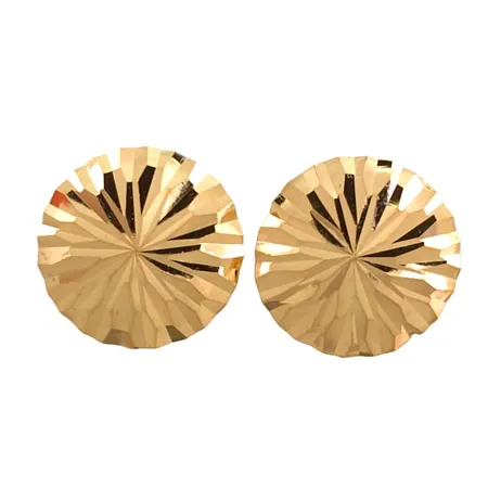 Örhängen i 18K guld, mönstrad modell, diameter 8 mm, ploppar saknas, fint skick Vikt: 0,4 g