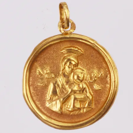 Hänge jungfru Maria med Jesusbarnet längd 26mm, bredd 20mm, 18K  Vikt: 0,8 g