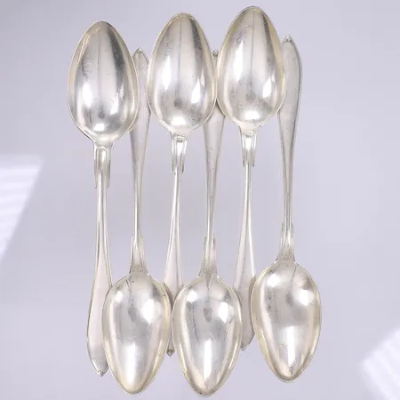 6 Bordsskedar Gammalsvensk/Svensk spetsig GAB Stockholm 1923 längd 18,5cm gravyr under skaftet silver 830/1000 Vikt: 190,1 g