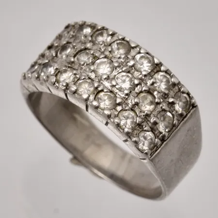  Ring stl:19, bredd 4,7-10mm, 21st vita stenar, 925/1000, 6,65g.