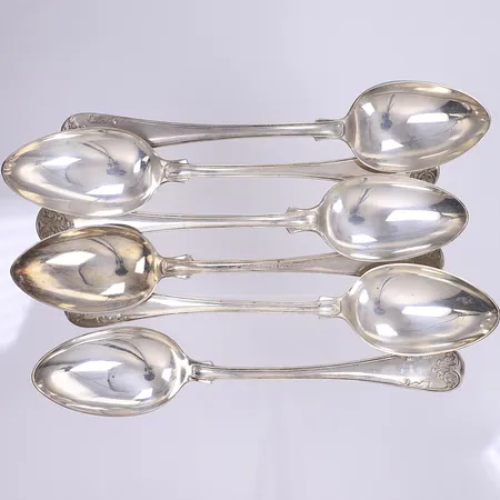 6 Matskedar Franska Liljan GAB Stockholm 1910-tal längd 18cm gravyr under skaftet silver 830/1000 Vikt: 245,7 g