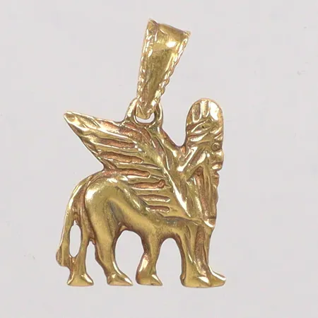 Hänge guden Lamassu bevingad tjur assyrian ostämplad 18K Vikt: 2,8 g