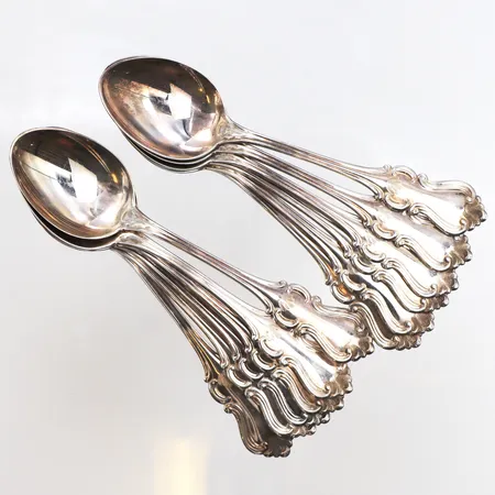 12 Kaffeskedar, 11,7cm, modell: Olga, 830/1000 silver, Vikt: 154 g