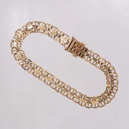 Armband X-länk med stav, längd 19cm, bredd 7,9mm, slappt lås, buckla på länk. 18K  Vikt: 10 g