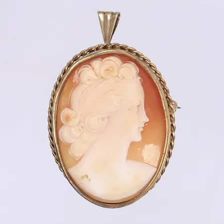 Brosch alt hänge snäckskalscamé längd inkl ögla 60mm bredd 38mm svenska stämplar 18K Bruttovikt: 17,9g Vikt: 17,9 g