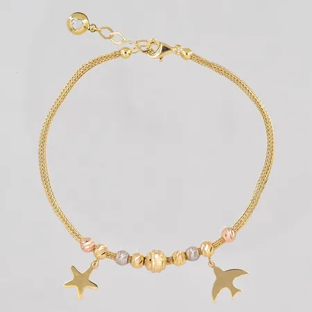 Armband med berlocker längd 18-19,5cm 3-färgad skadade länkar 14K Vikt: 4,7 g