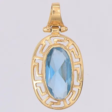 Hänge blå syntetisk spinell meandermönster längd 30mm bredd 15mm, 14K Vikt: 3,2 g