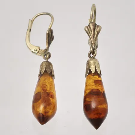  Örhänge 7,2x40mm, Bärnstens liknande sten, 800/1000 förgyllt silver, 2,28g.