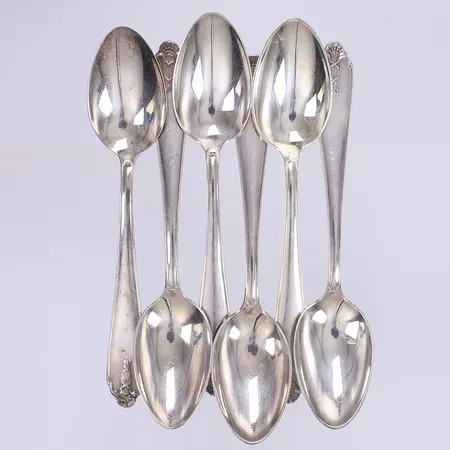 Sex st kaffeskedar GAB modell Vasa längd 12cm gravyr silver 830/1000 Vikt: 83,8 g