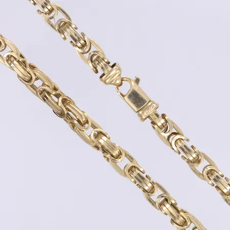Halskedja modell liknande Kejsarlänk längd 62cm bredd 5mm ihålig bucklig 14K Vikt: 31,2 g