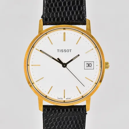 Herrur Tissot 18K quartz 33mm datum behov av batteribyte läderband, gravyr För nit och redlighet i rikets tjänst etui