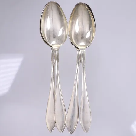 6 Bordsskedar Gammalsvensk/Svensk spetsig GAB Stockholm 1926 längd 20,5cm gravyr under skaftet silver 830/1000 Vikt: 259,7 g