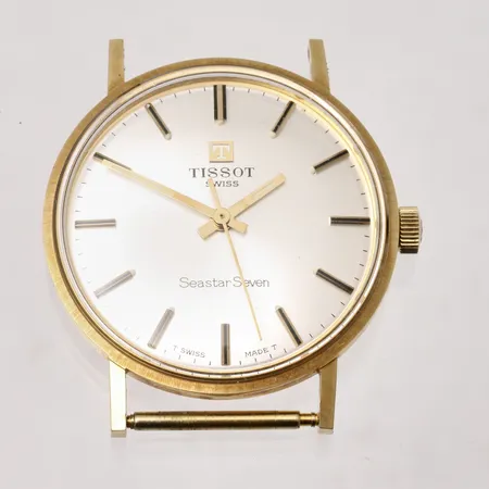 Herrur Tissot Seastar Seven i 18K guld, manuell, Ø33,5mm, gravyr på boett " För nit och redighet i rikets tjänst", box.