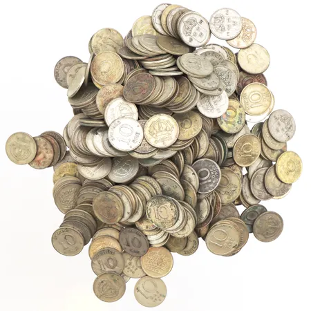 Cirkulationsmynt, 5-krona, 2-kronor, 1-kronor, 20-öre, 2-öre samt 10-öre, 400/1000 silver Vikt: 1296 g