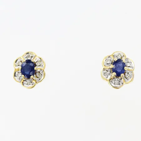Örhängen diamanter 12 x ca 0,005ct blå sten 8x7mm, stopp saknas, 18K.  Vikt: 1,6 g