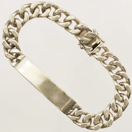 Armband Pansar med gravyrbricka, längd 20cm bredd9,8mm, Janson Guldvaru Ab Victor år 1980 silver 830/1000 Vikt: 47,2 g