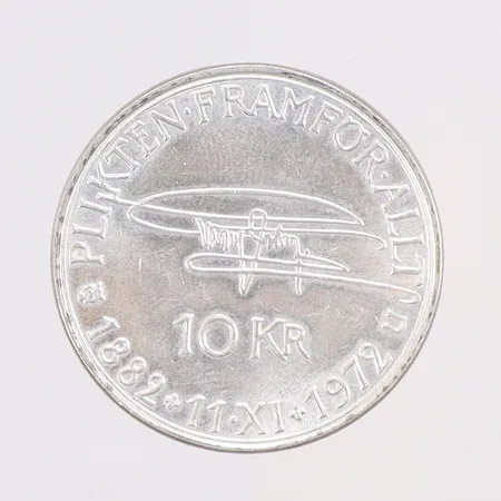 Jubileumsmynt Gustaf VI Adolf Sveriges Konung, "10kr", Sverige, år 1972, 800/1000 silver Vikt: 18 g