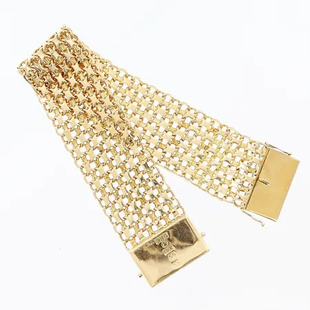 Armband X-länk längd 18cm bredd 22mm, skeva länkar, 18K. Vikt: 44,1 g