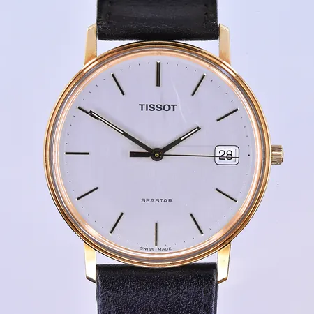 Herrur Tissot Seastar quartz datum Ø34 mm graverad För nit och redlighet rikets tjänst 18K. Vikt: 0 g