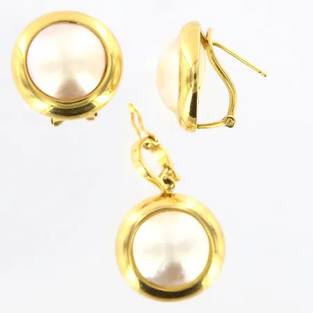 Örhängen samt hänge vita pärlor, Ø18mm, bruttovikt: 14,77gram, 18K Vikt: 14,8 g
