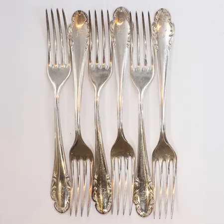 6 Gafflar, längd 18,5cm, bredd 5-23mm, HAGA, 830/1000 silver Vikt: 230,2 g