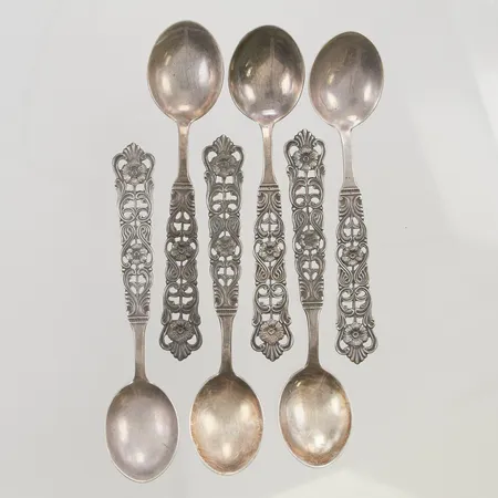 6 Kaffeskedar 11,5cm 830/1000 Silver 76,8g.