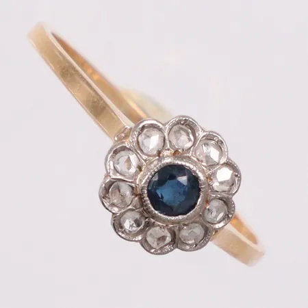 Carmoséring stl 18¼ rosenslipade diamanter 10x ca. 0,0,1ct blå sten 18K Vikt: 1,9 g